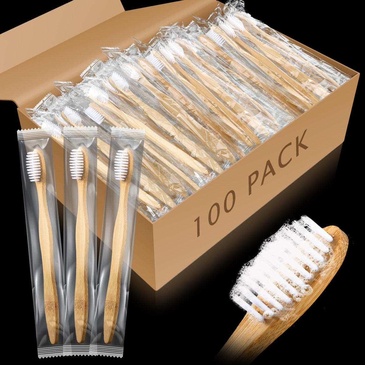 Sliner 100-pack prepasted toothbrushes with bamboo handles, classic color