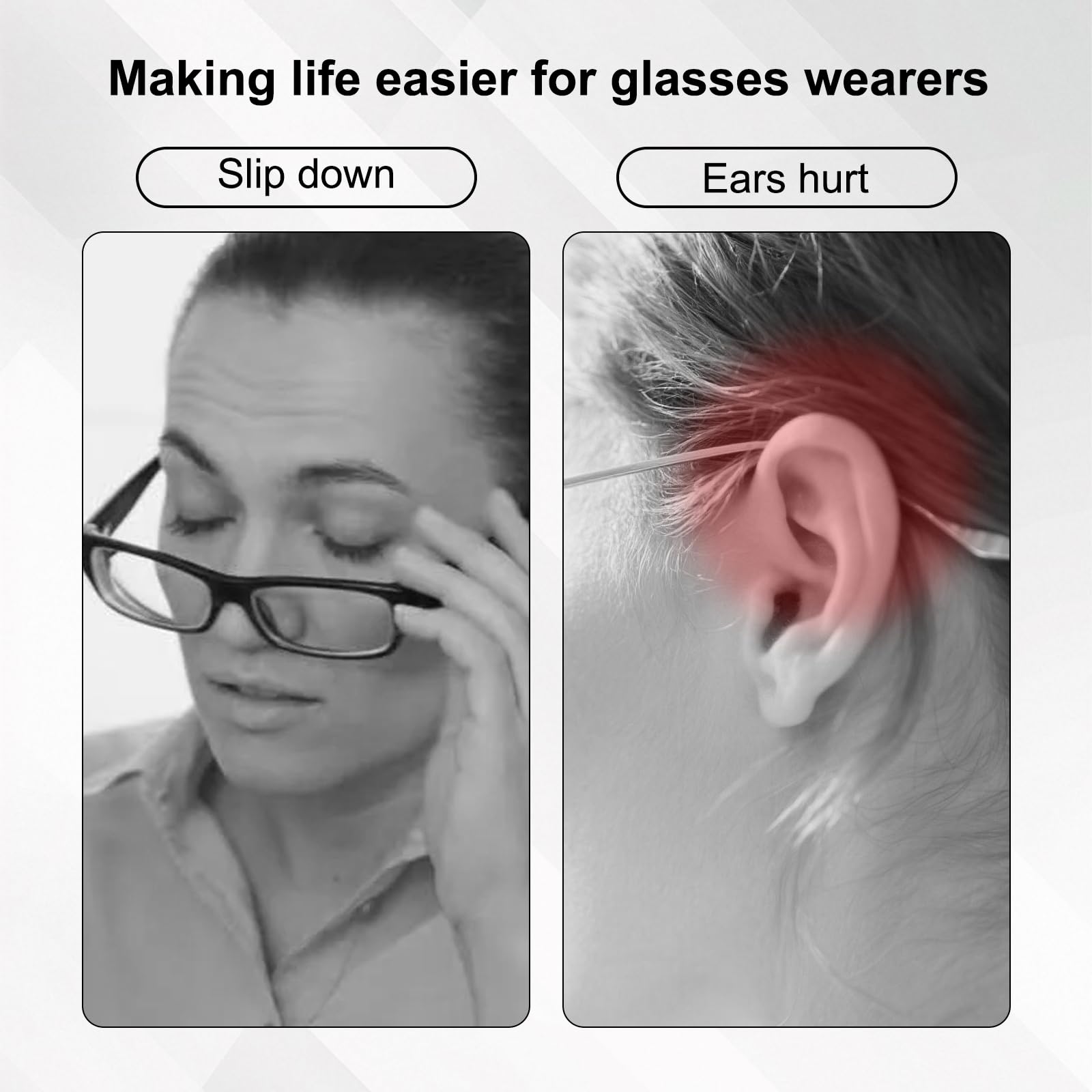 Anti-slip silicone ear grips preventing glasses slipping
