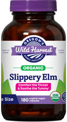 Bottle of Slippery Elm herbal supplement with 180 organic vegan capsules