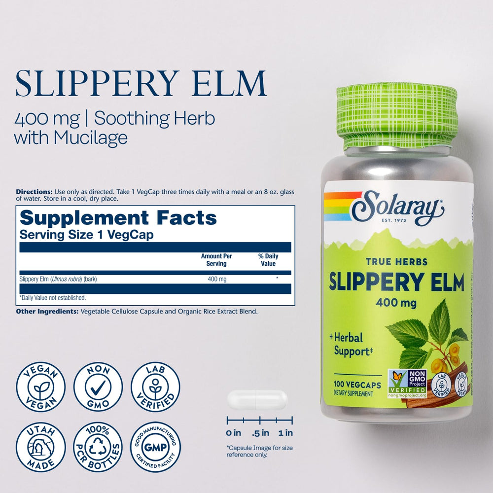 Whole bark Slippery Elm capsules product shot