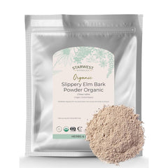 Starwest Organic Slippery Elm Bark Powder in resealable mylar bag