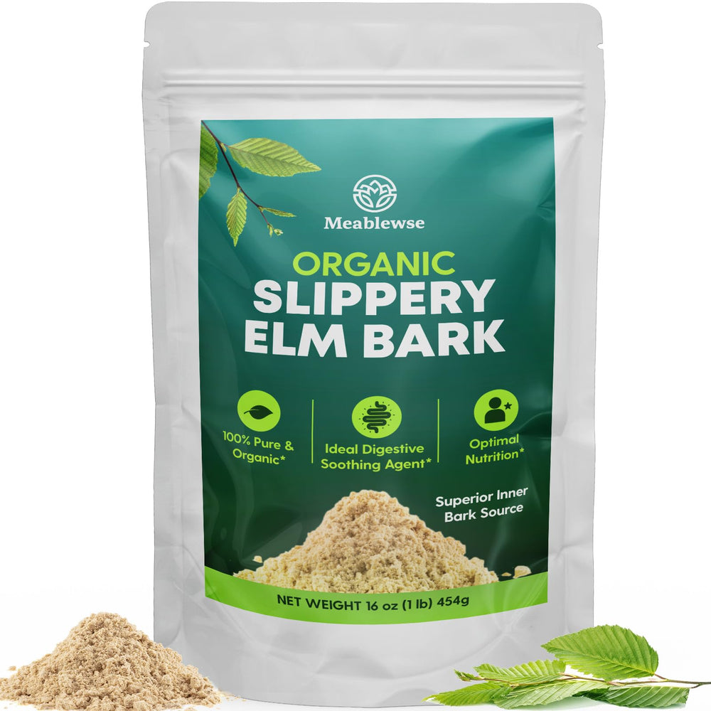 Jar label showing 100% pure inner bark Slippery Elm Powder