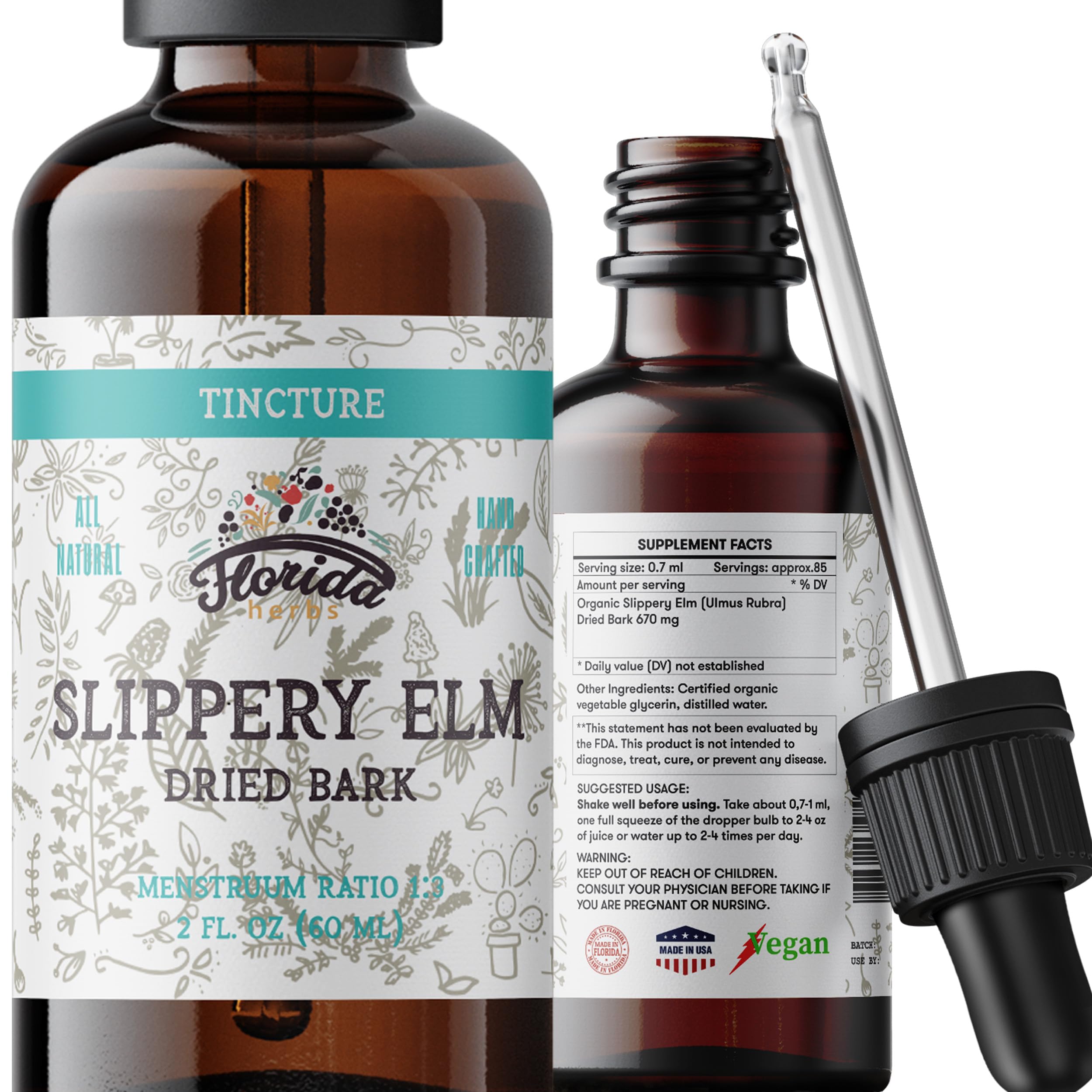 Slippery Elm Tincture 2 oz bottle with dropper