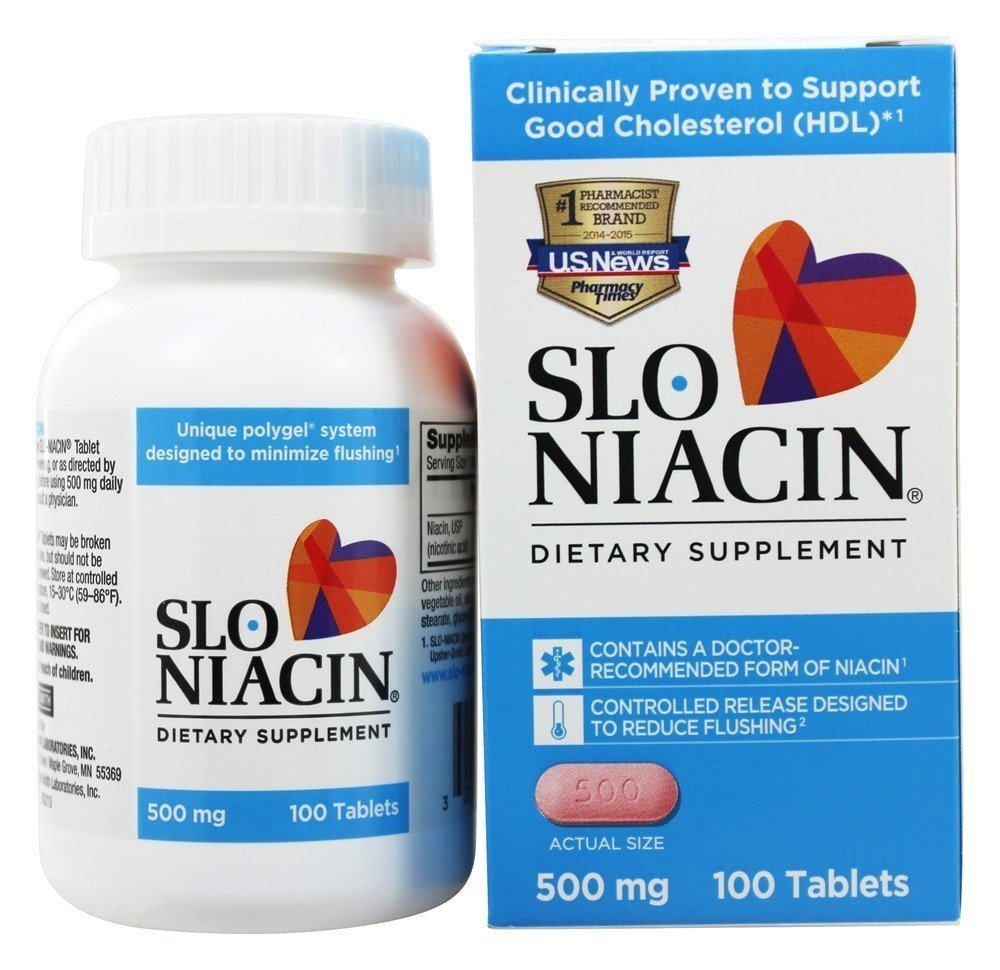 Bottle of Slo-Niacin 500 mg slow-release Niacin