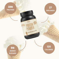 Shaker cup with vanilla whey protein shake using Slow Churn flavor