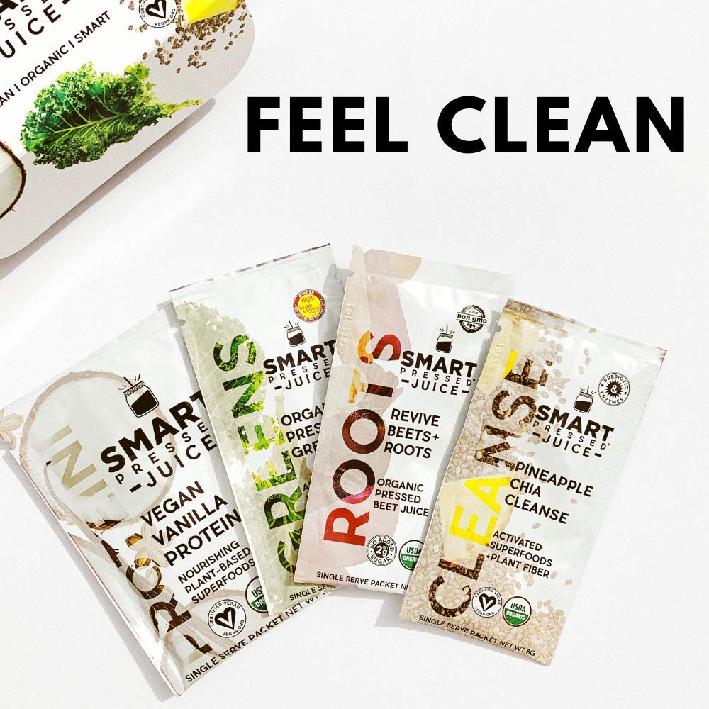 SMART Pressed 1-Day Cleanse packaging presents a quick reset on busy days