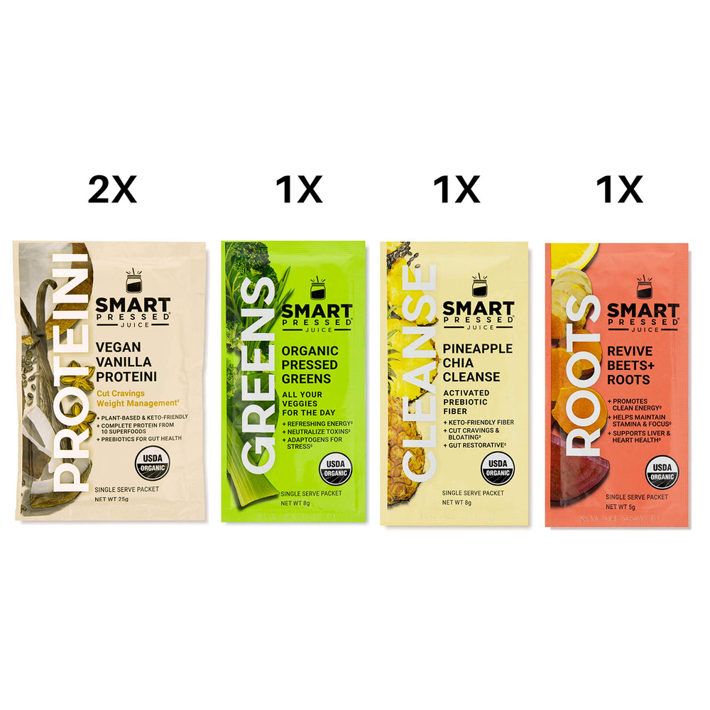 SMART Pressed Vanilla Protein scoop beside bottle highlights plant-based protein option