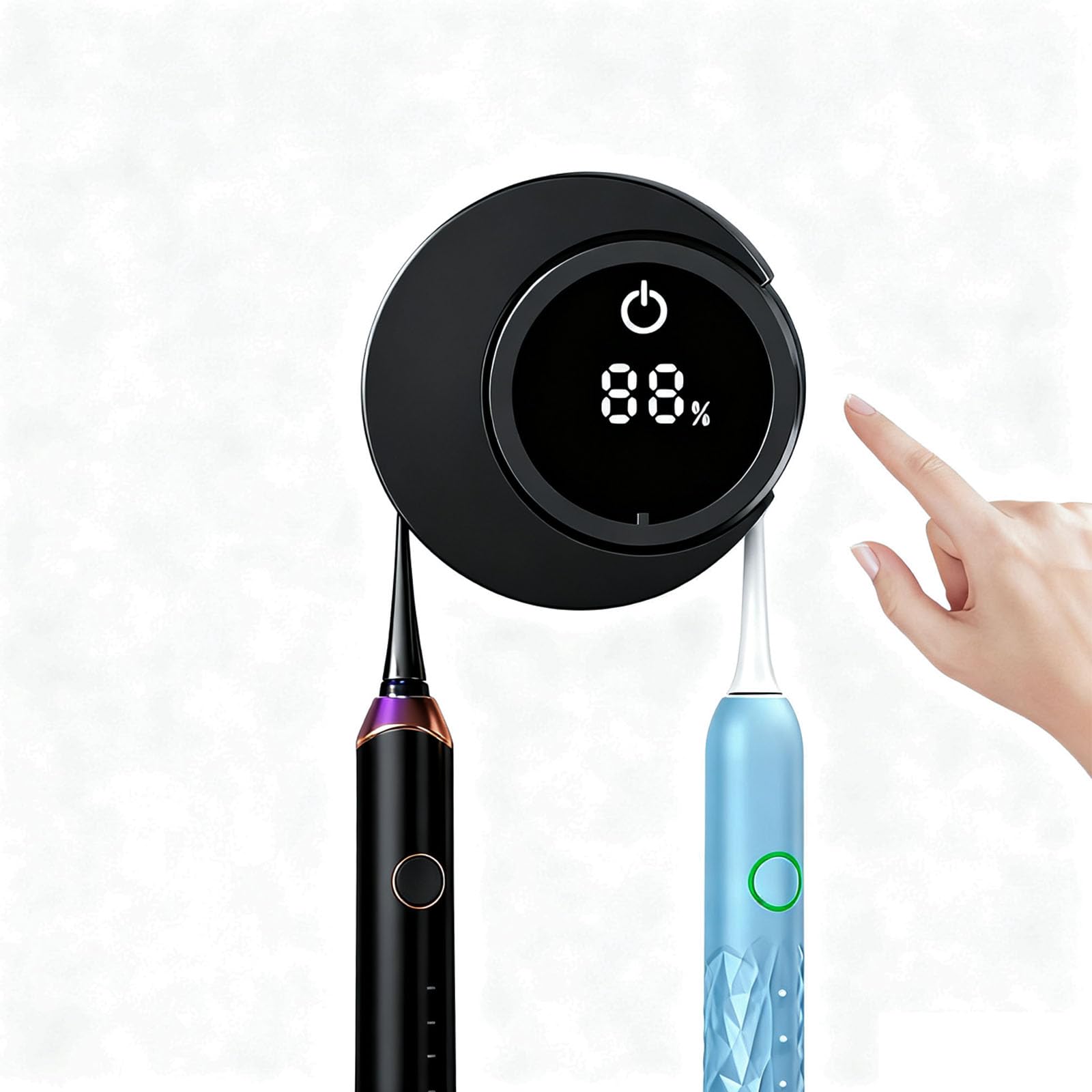Smart Toothbrush Holder & Cleaner with LED display mounted on wall