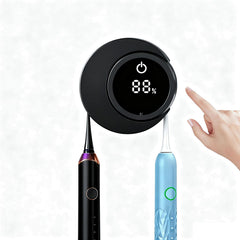 Smart Toothbrush Holder & Cleaner with LED display mounted on wall