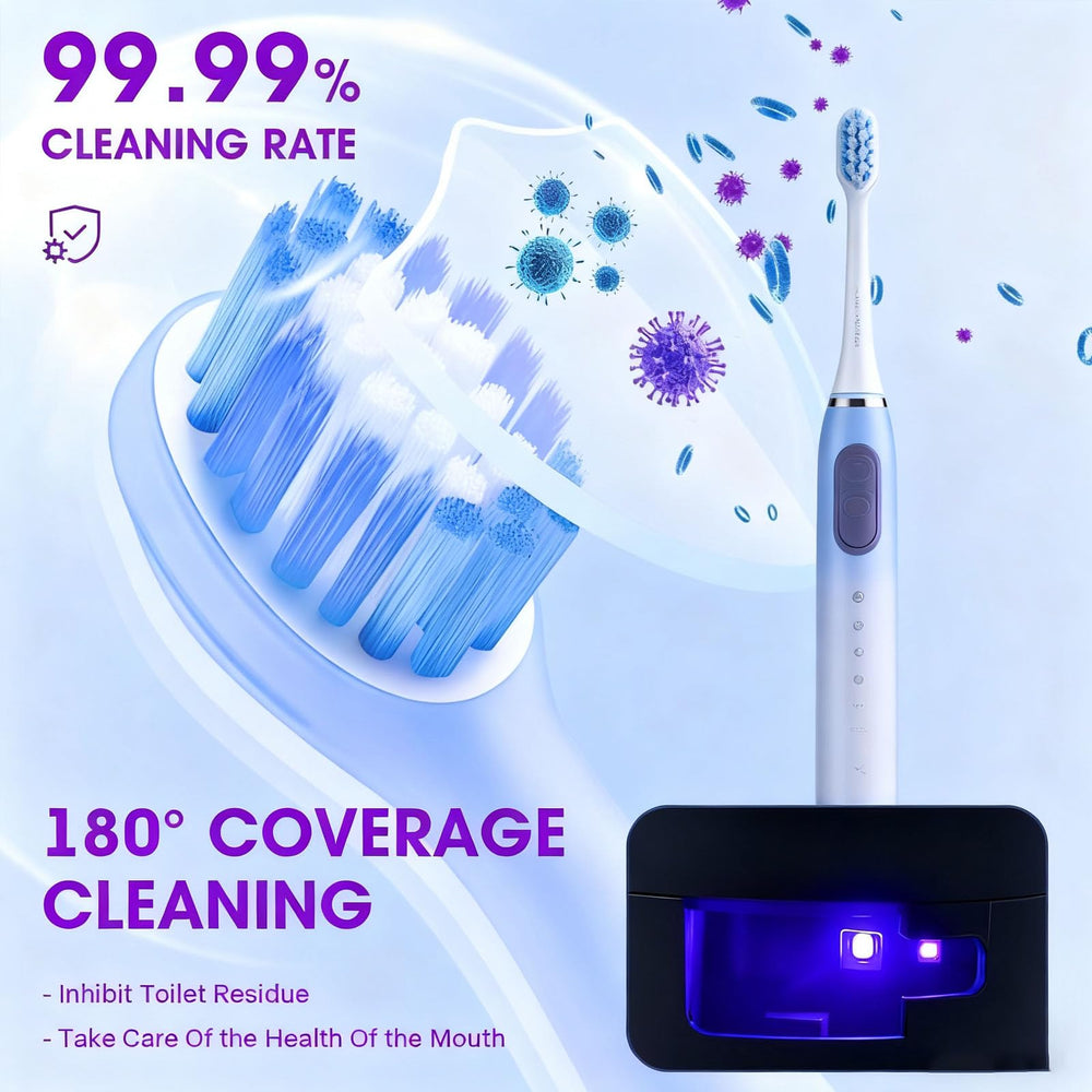 Automatic deep cleaning with 180-degree coverage inside toothbrush organizer