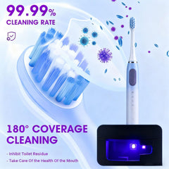 Automatic deep cleaning with 180-degree coverage inside toothbrush organizer