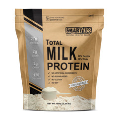 Smart138 Total Milk Protein unflavored powder 1000g for clean shakes.