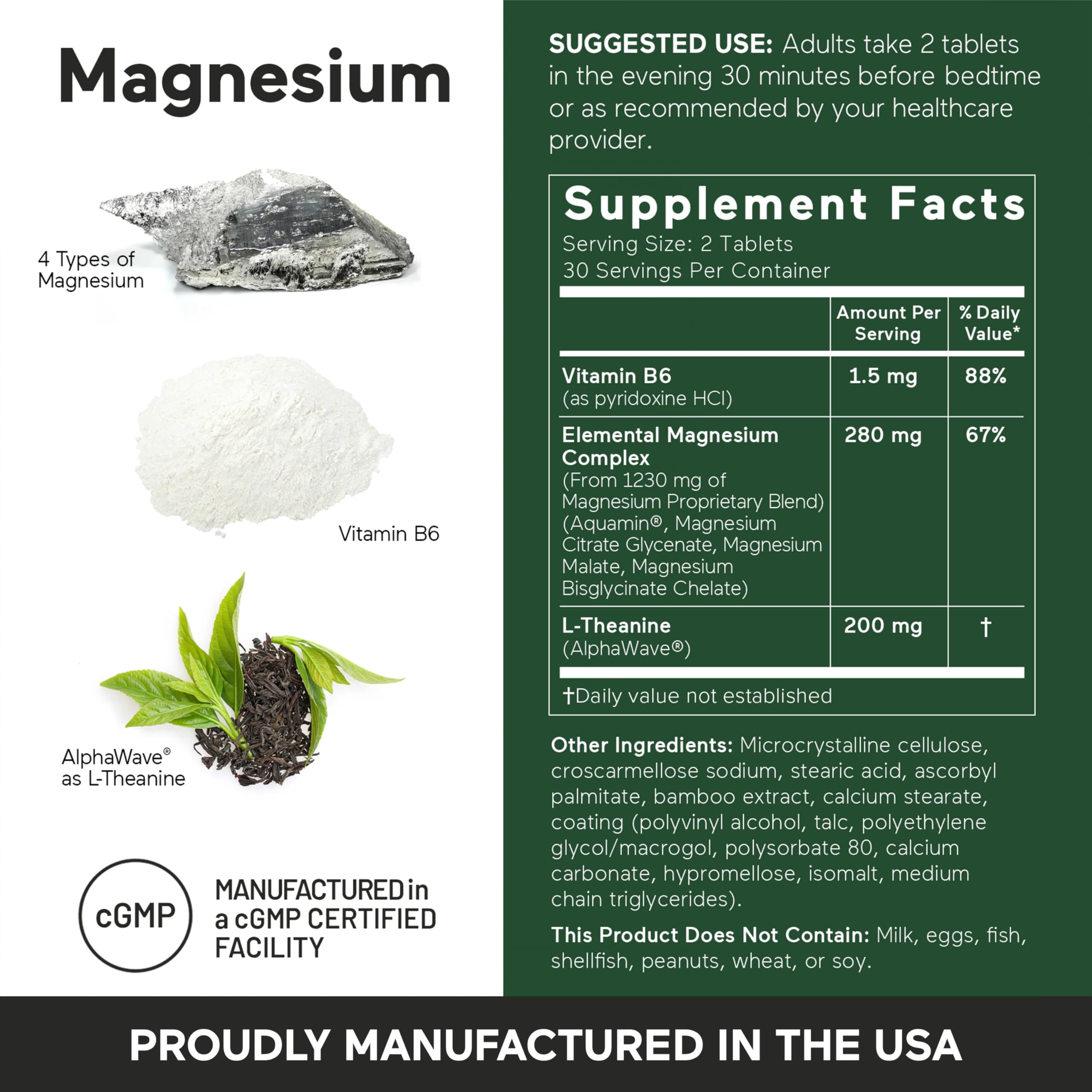 Supplement facts panel of Smarter Magnesium Complex