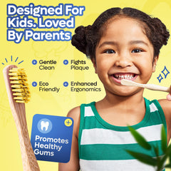 Ultra-soft bristles on toddler-sized bamboo toothbrush