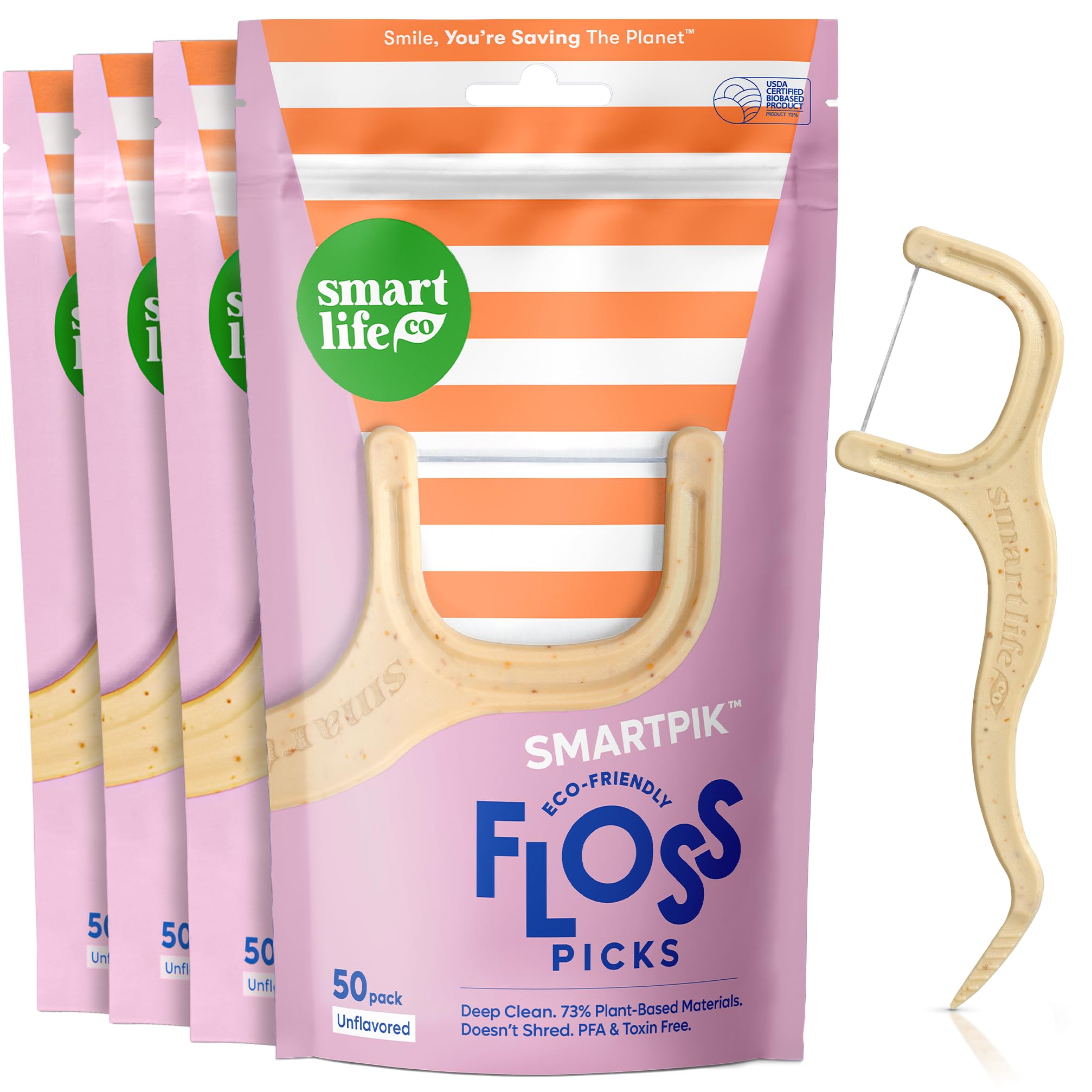 SmartLifeco floss picks with straw-wheat blend front view