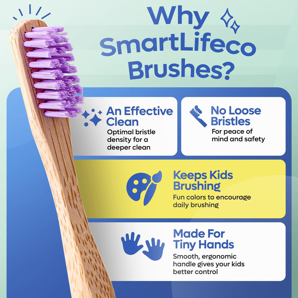 Colorful 6-pack of SmartLifeco bamboo toothbrushes for kids