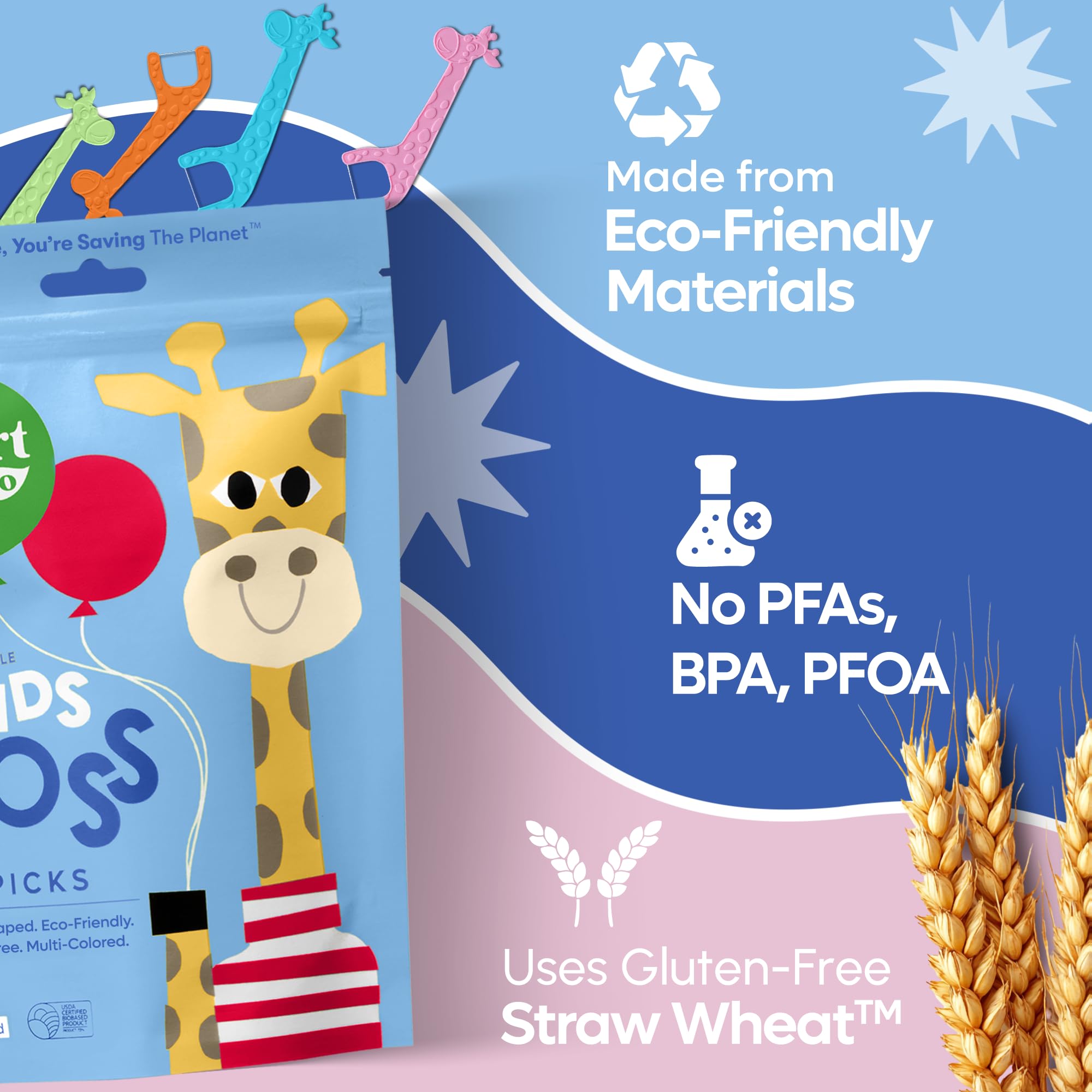 Unflavored, hypoallergenic kids floss sticks