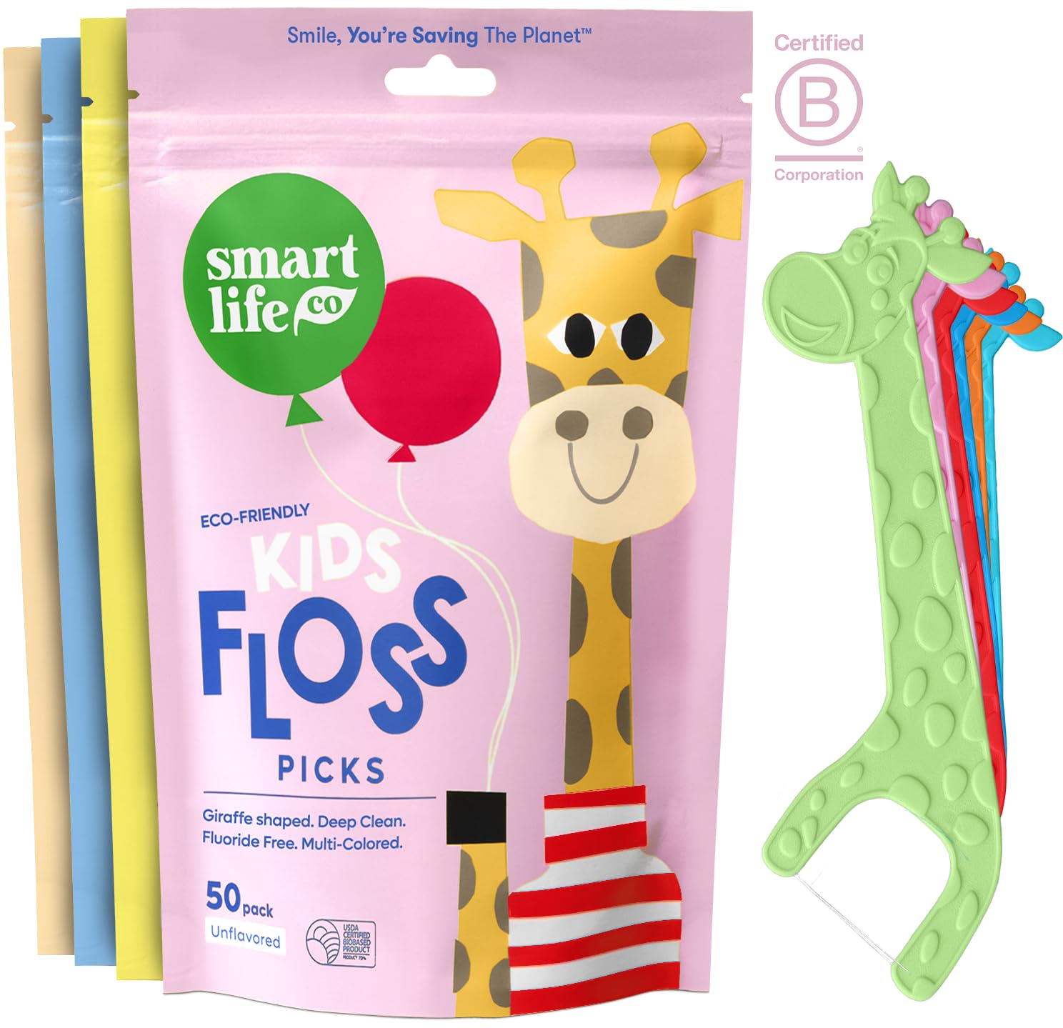 SmartLifeco Kids Flossers 200ct packaging and floss picks