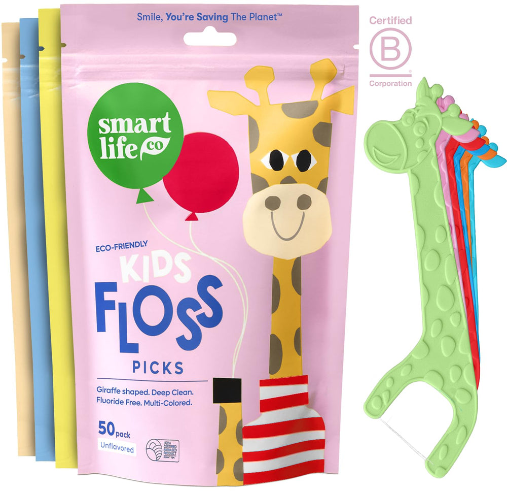SmartLifeco Kids Flossers 200ct packaging and floss picks