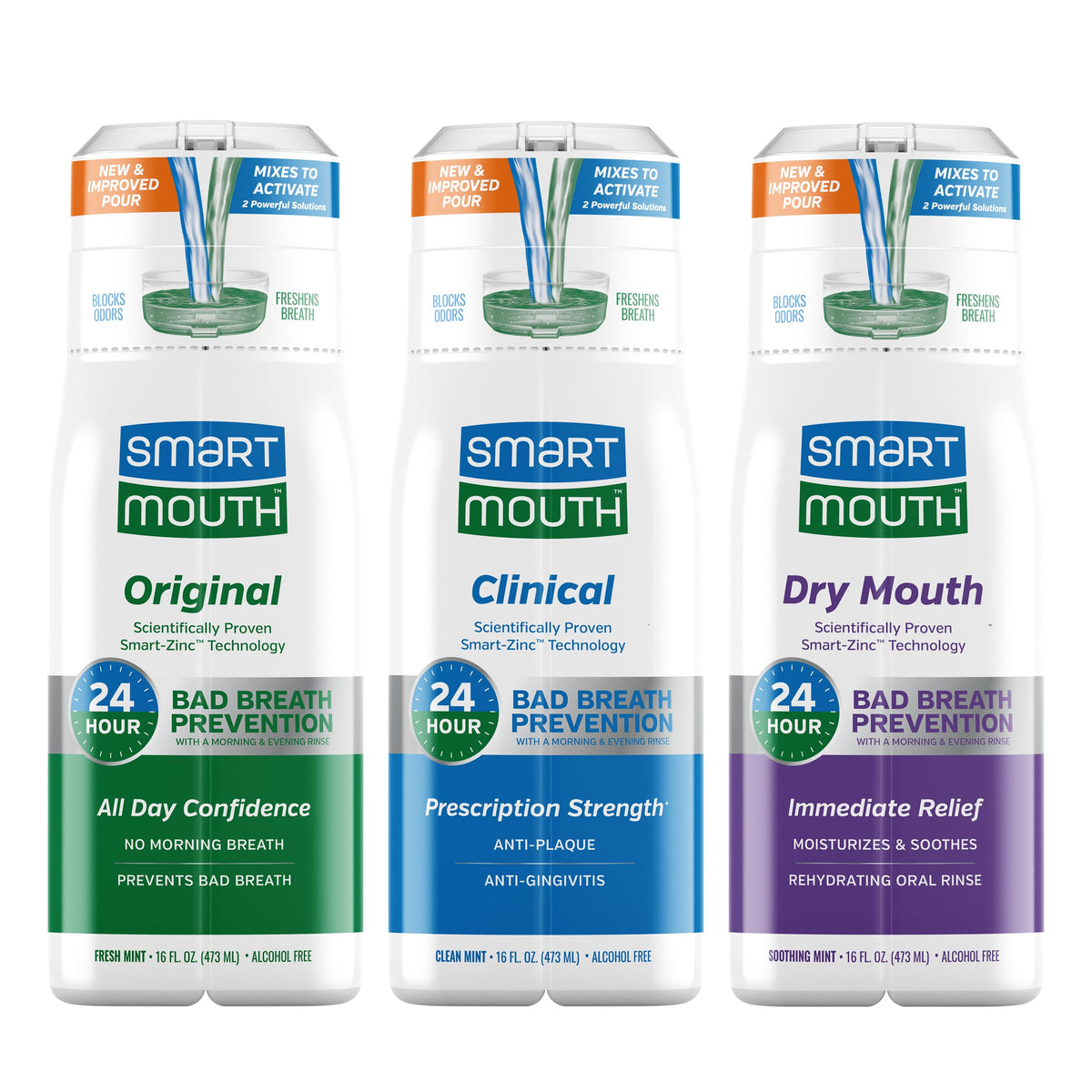 Front view of SmartMouth Activated Dry Mouth Mint Mouthwash bottle, 16 oz