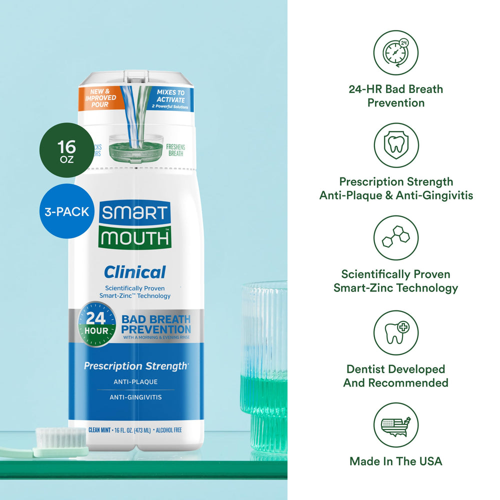 Three-pack SmartMouth Clinical Mouthwash packaging