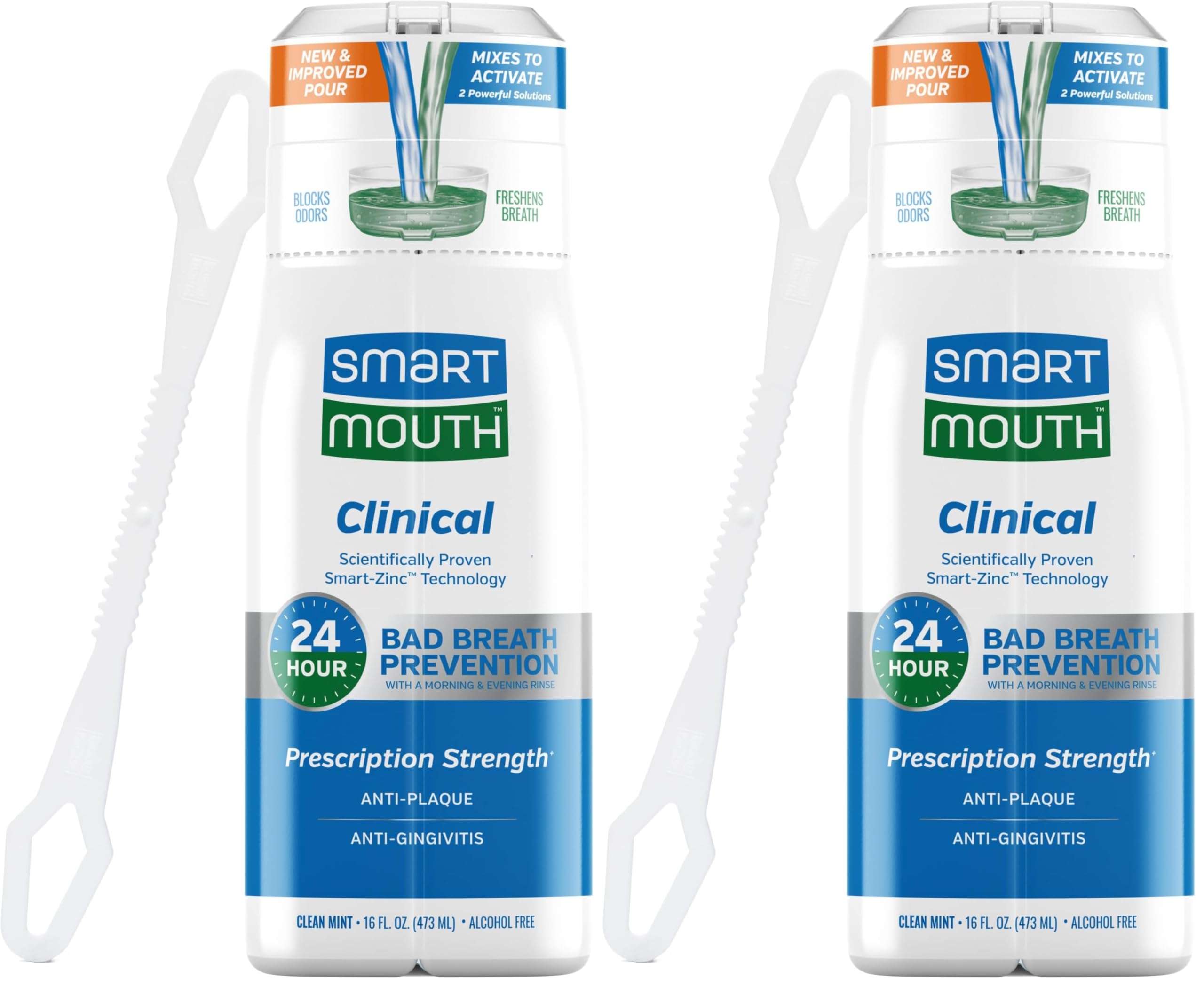 SmartMouth DDS activated clinical mouthwash bottle with tongue cleaner