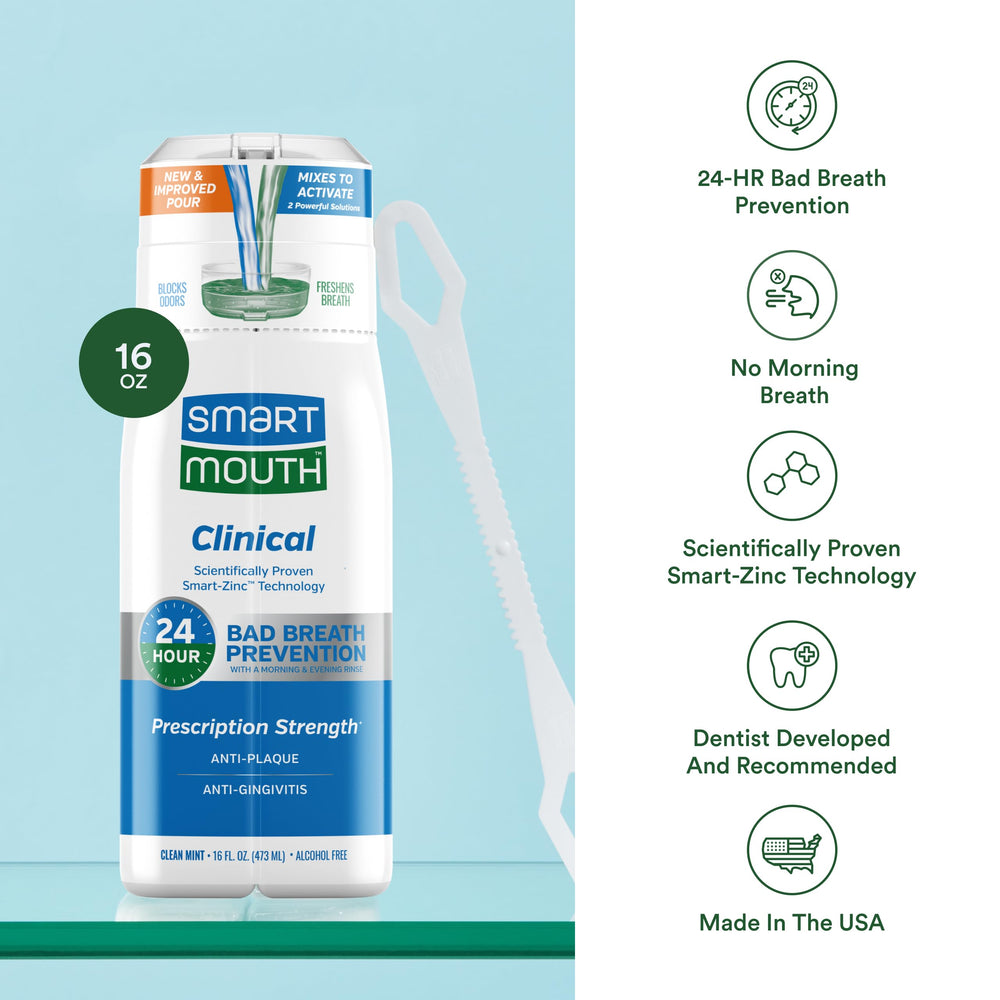 Tongue cleaner feature with SmartMouth bottle