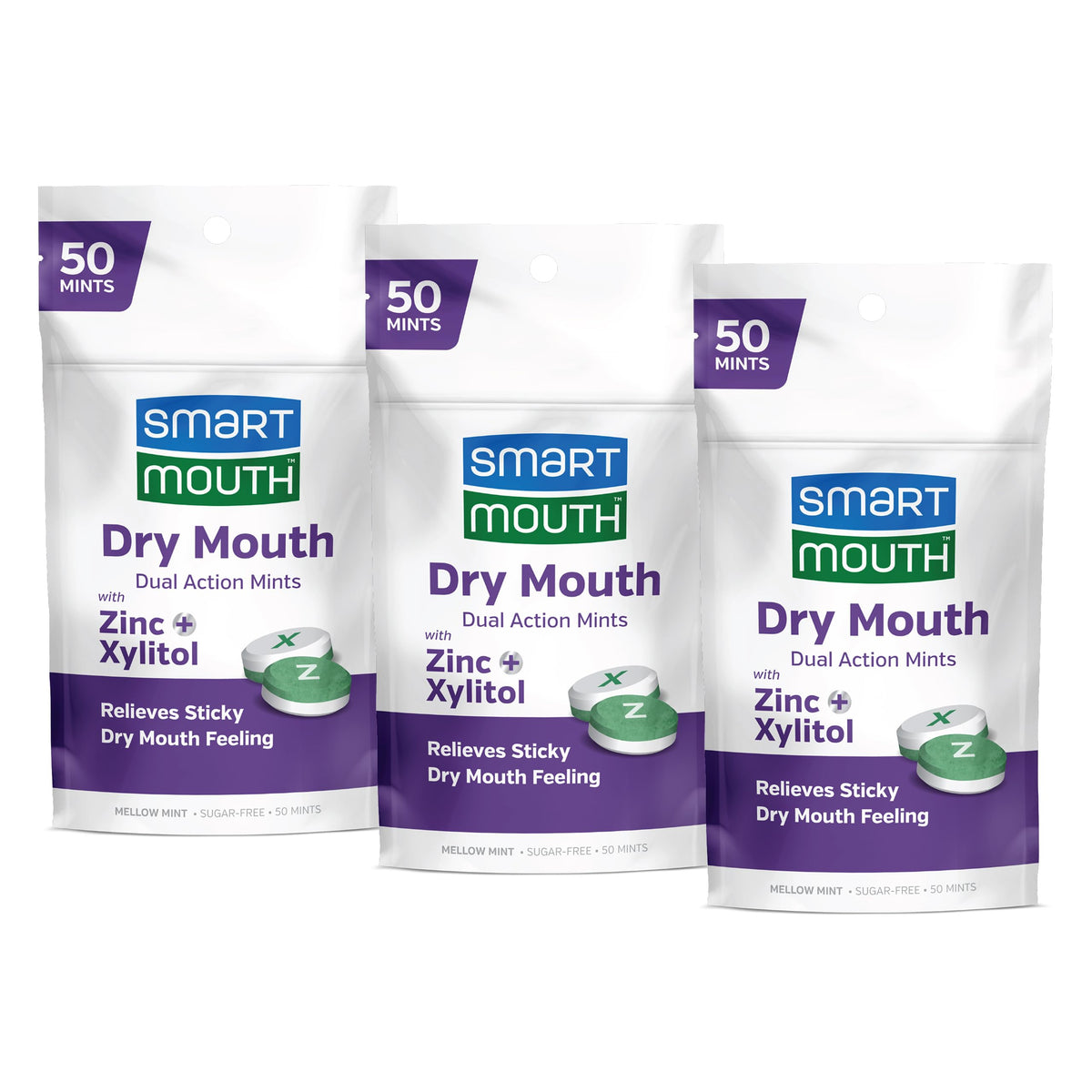 SmartMouth Dry Mouth Mints 50-count can, 3-pack in mellow mint flavor