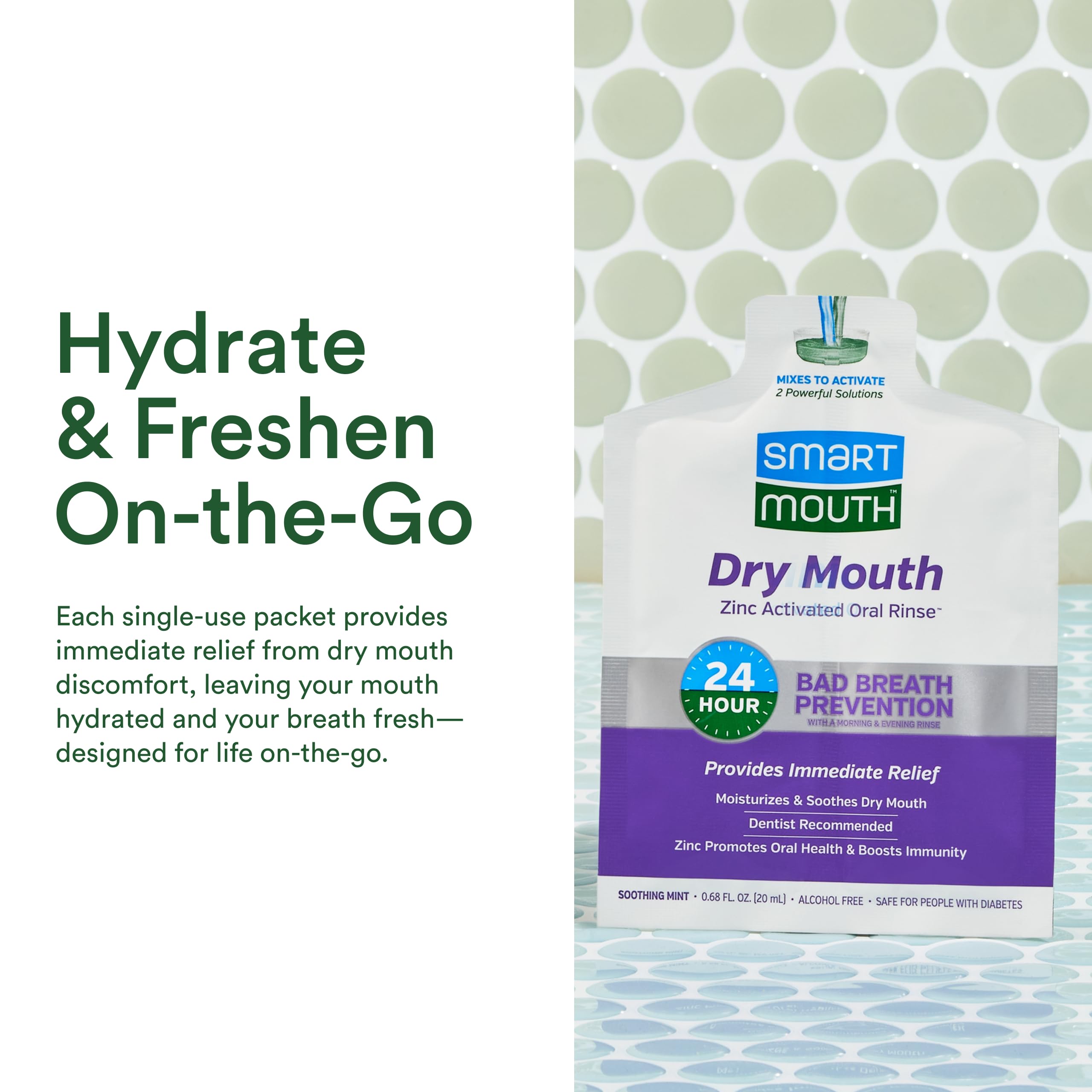 Fresh mint flavor of SmartMouth Dry Mouth Rinse