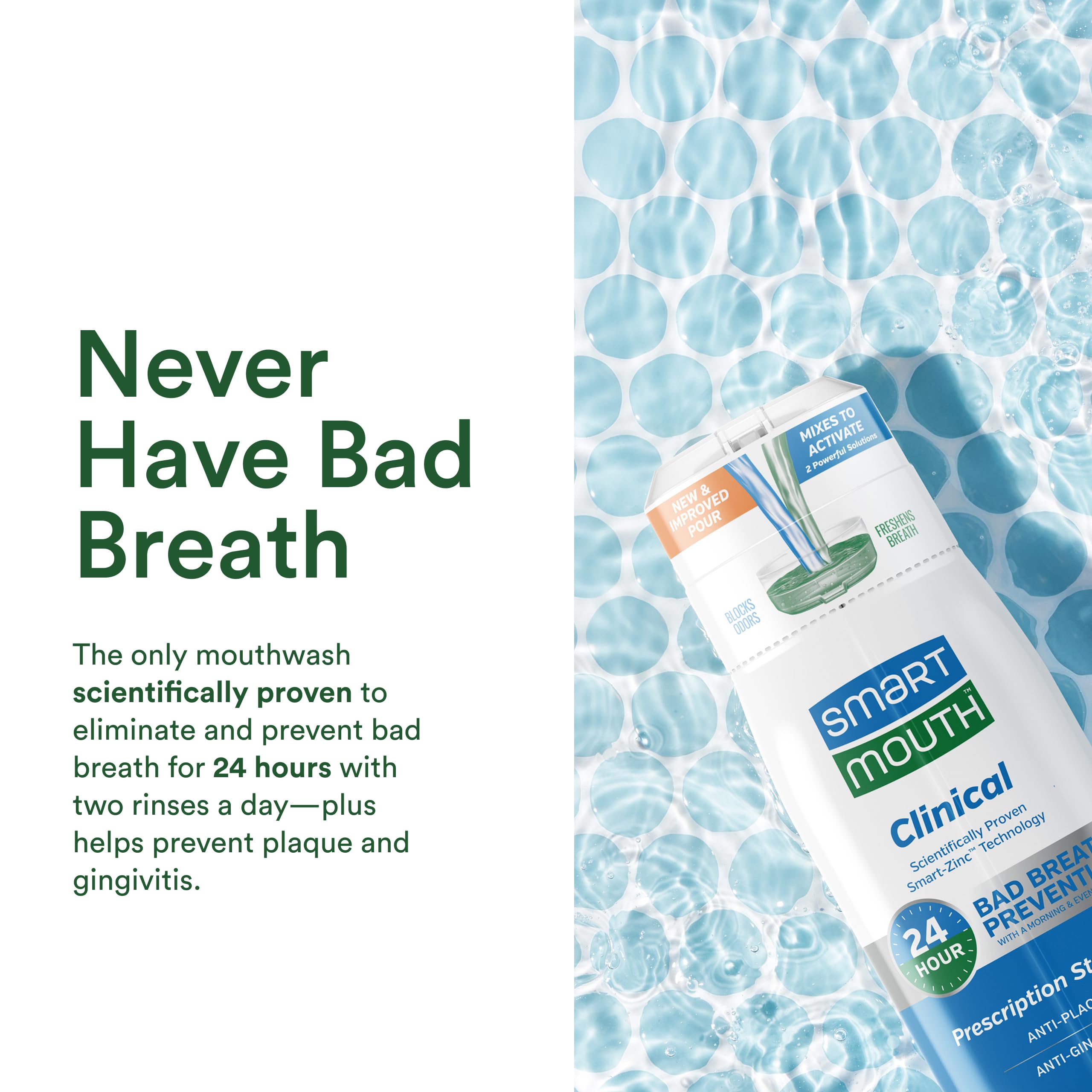 Mint-flavor SmartMouth mouthwash 32oz bottle with mint accents