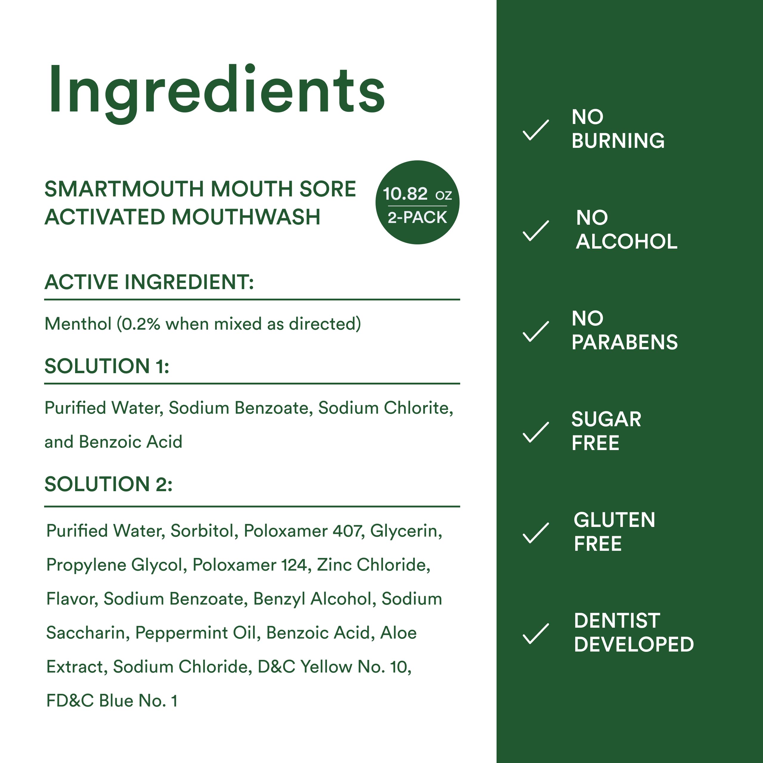 Inside view of SmartMouth Mouth Sore Zinc Activated Oral Rinse bottle