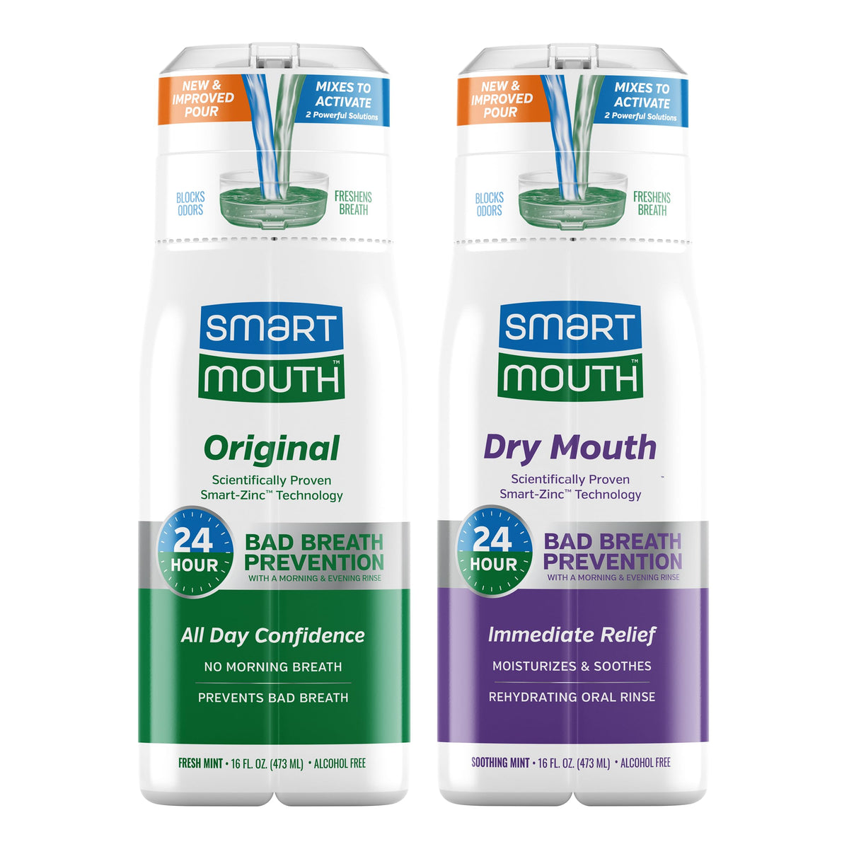 SmartMouth Original & Dry Mouth Activated Mouthwash 16oz front view