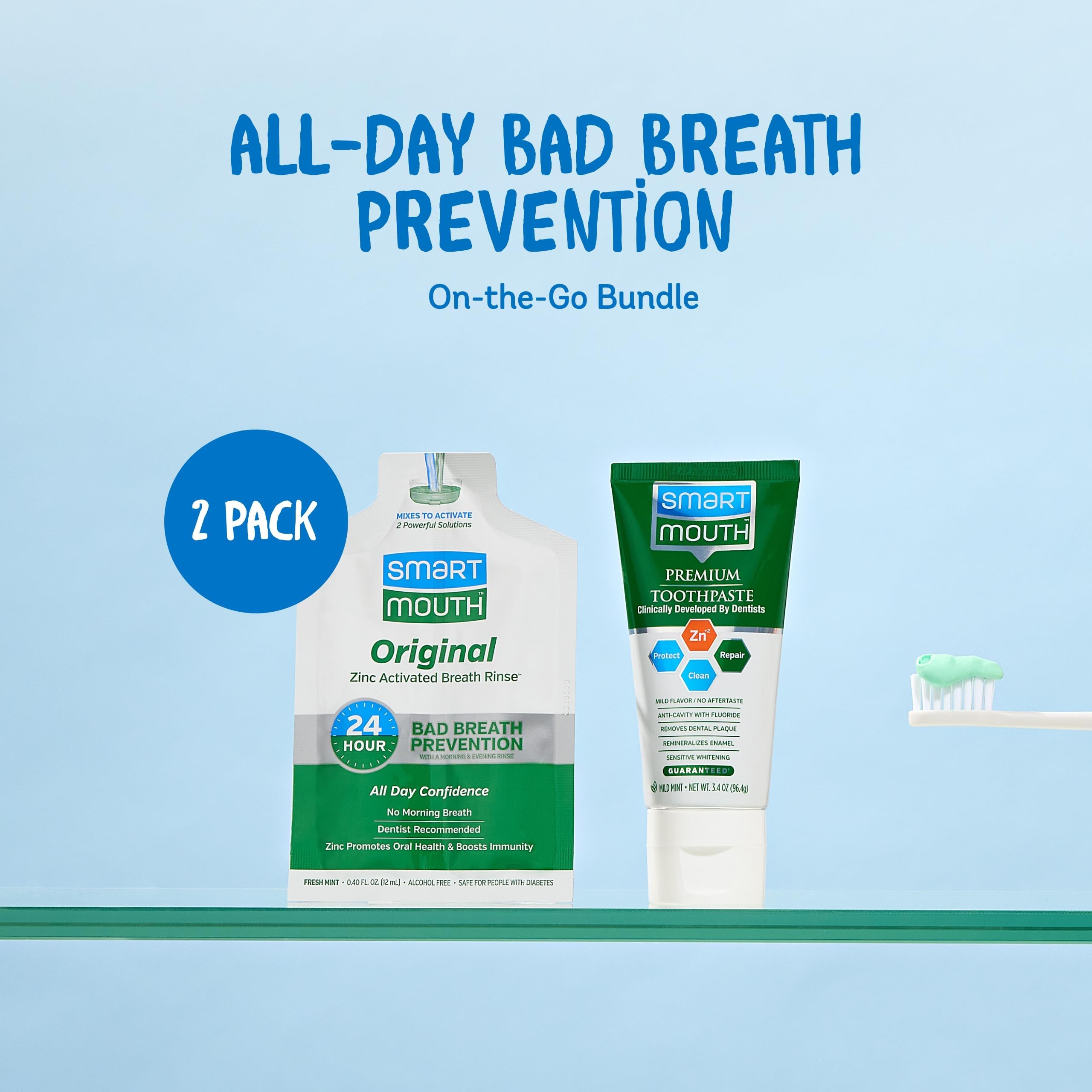Travel-size oral rinse packs for on-the-go