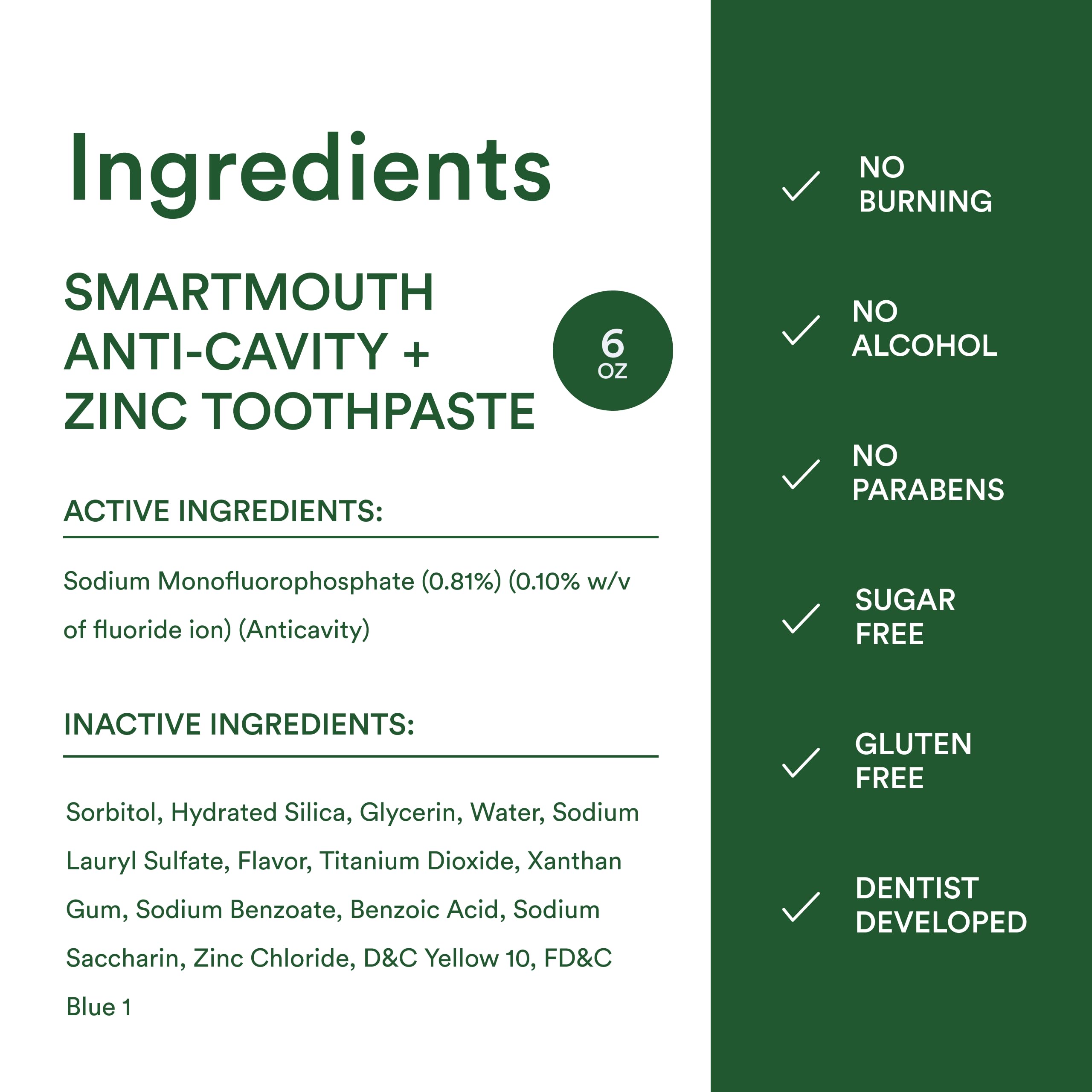 SmartMouth toothpaste ingredients for oral health