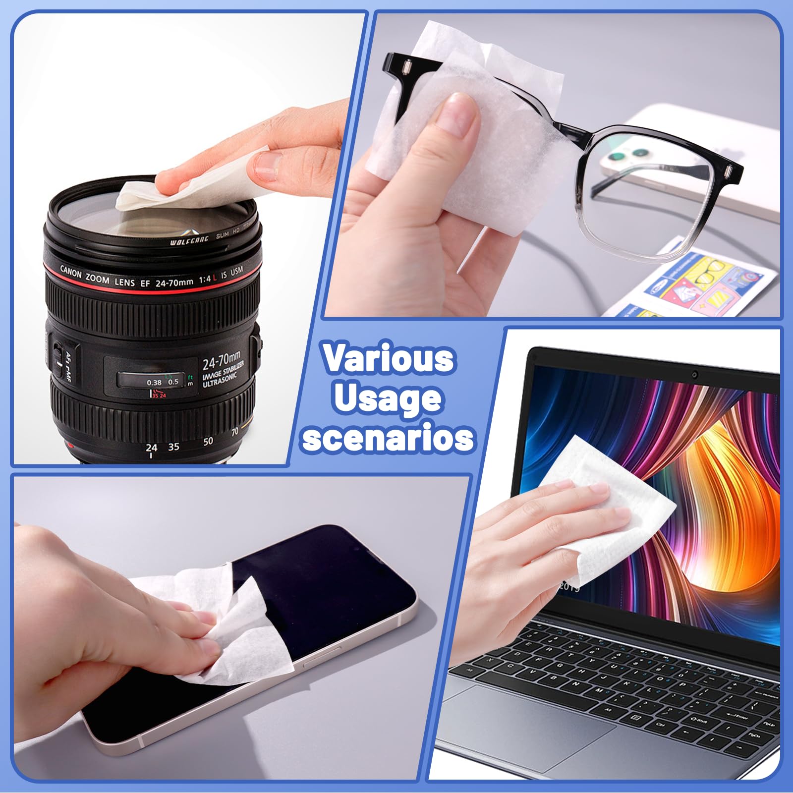 Smartphone screen cleaning wipe on a phone screen