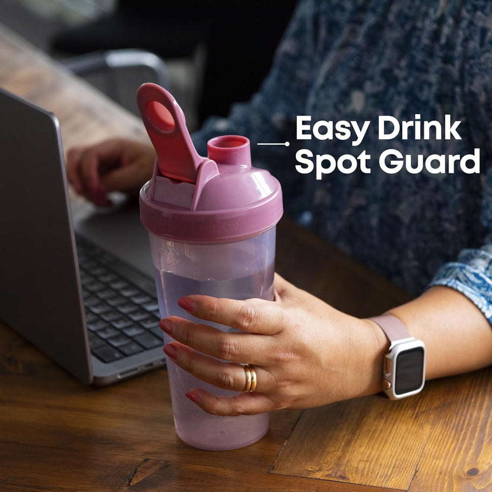 Smartshake leak-proof lid and flip-top guard prevent spills during travel.