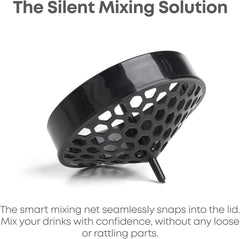 Smartshake Lite Justice League bottle open with mixer-net for smooth mixing.