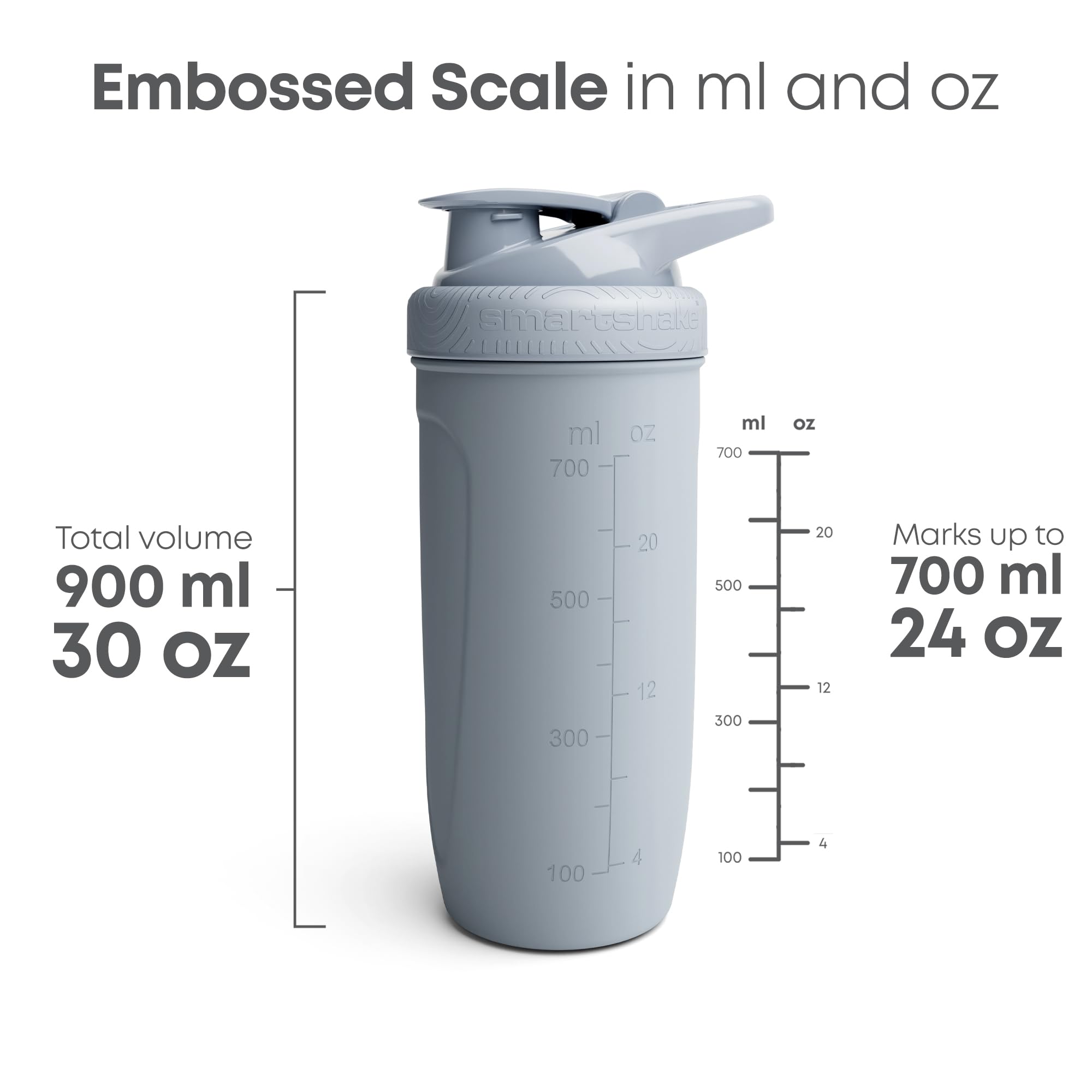 Engraved measurement scale inside the Smartshake Rockband Reforce bottle