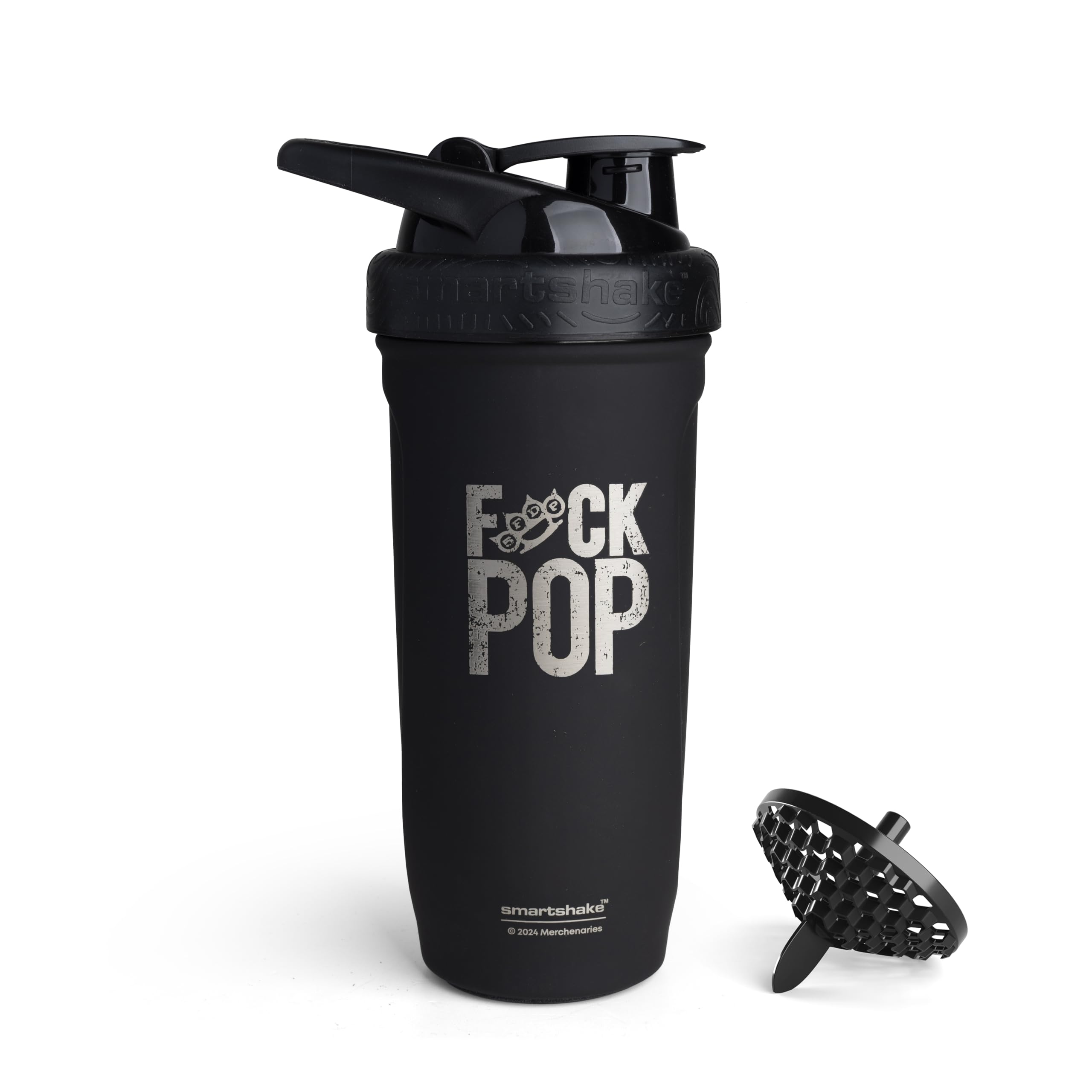 Smartshake Rockband Reforce bottle top view showcases leakproof lid for secure gym hydration