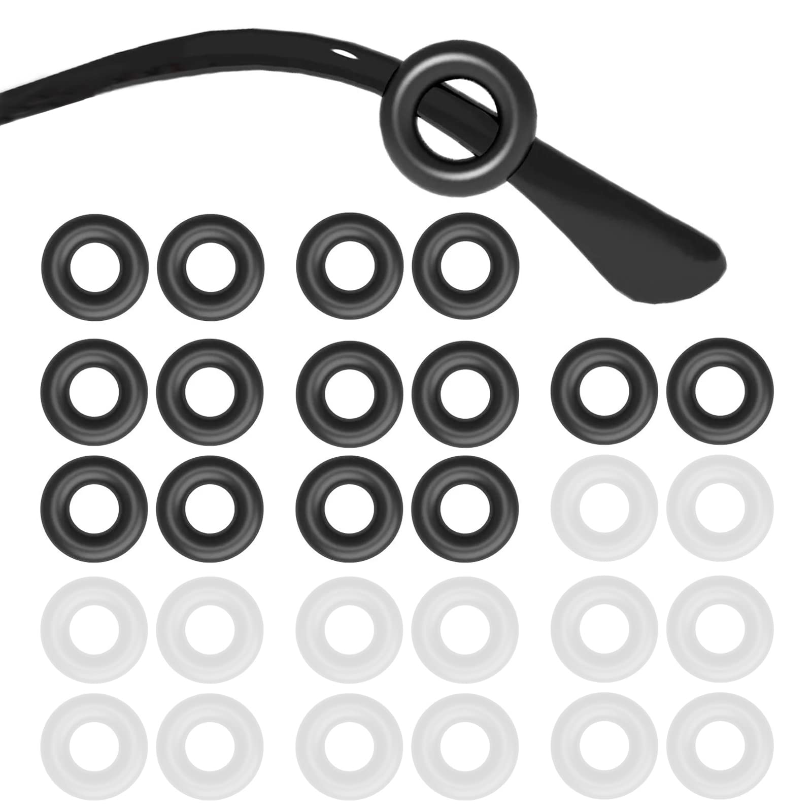 SmartTop eyeglass ear grips kit packaging with 14 pairs in black and clear