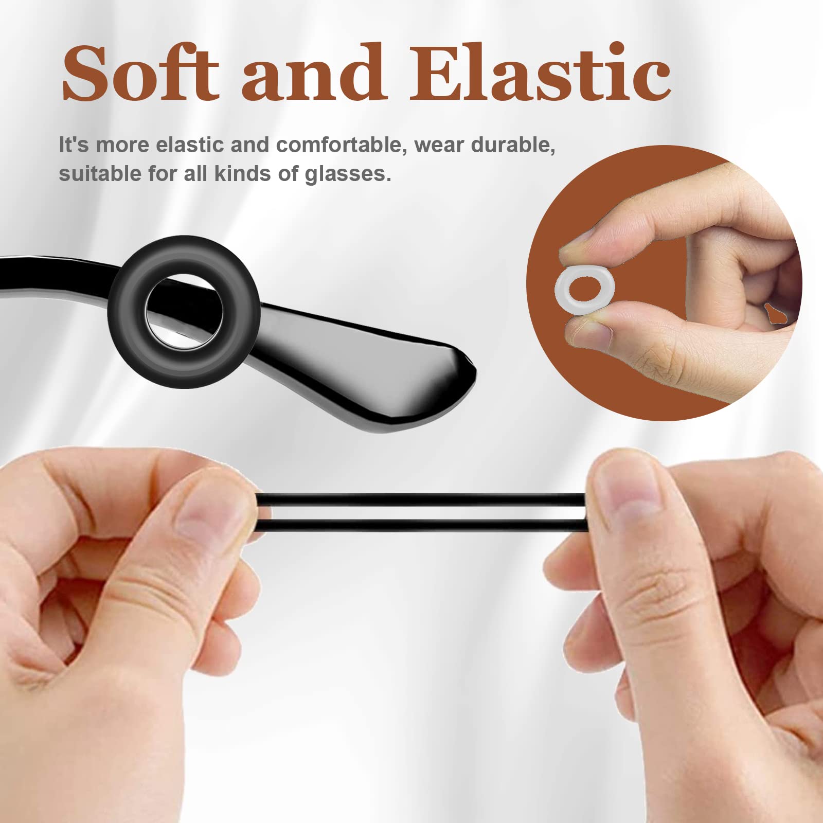 Illustration of three installation methods for eyeglass ear grips