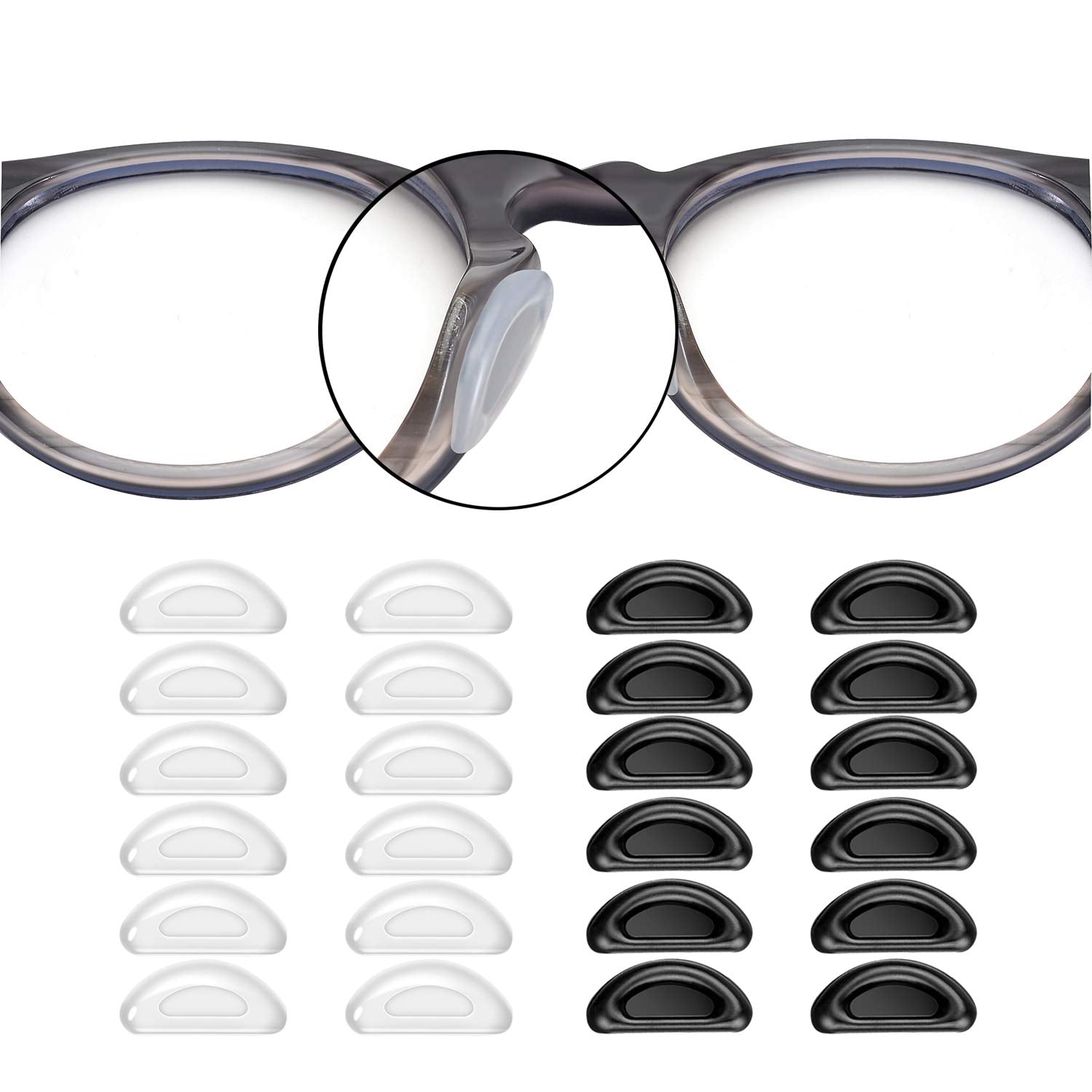 SMARTTOP 20-Pair Nose Pads kit with black and clear silicone pads