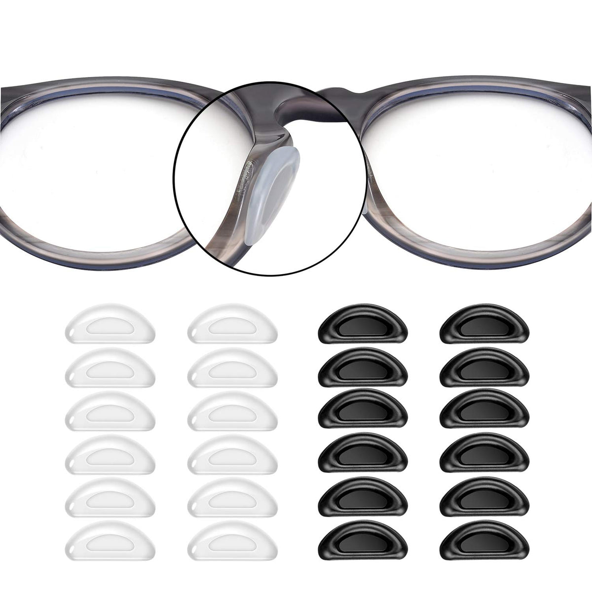 SMARTTOP 20-Pair Nose Pads kit with black and clear silicone pads