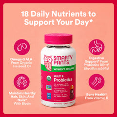 Close-up of SmartyPants gummies in hand, highlights chewable texture and flavor