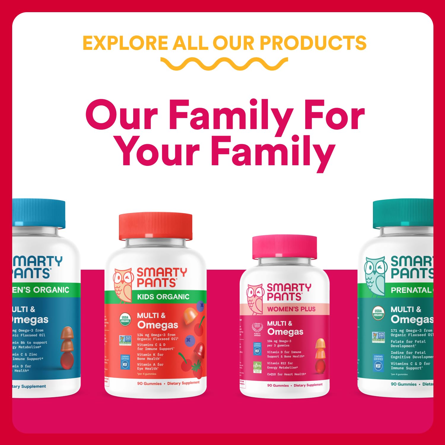 Collection of organic ingredients used in SmartyPants formula, emphasizes purity
