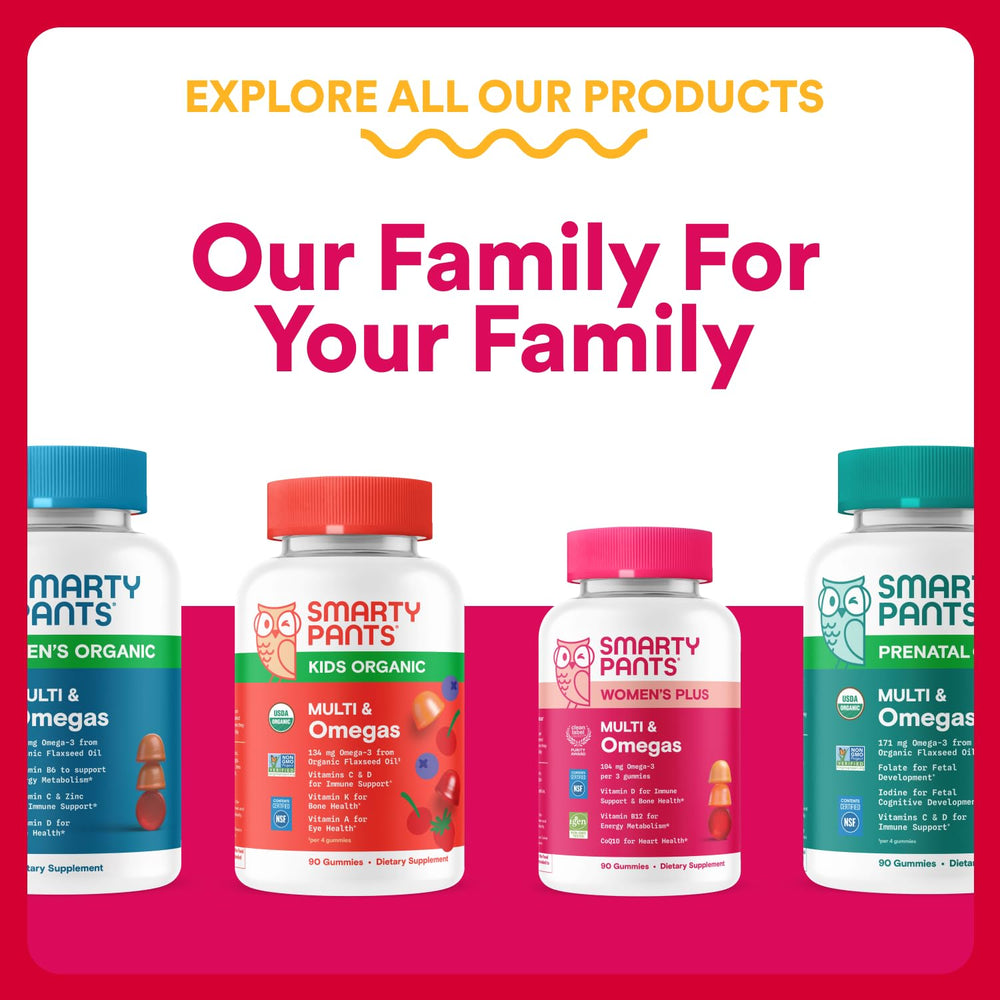Collection of organic ingredients used in SmartyPants formula, emphasizes purity
