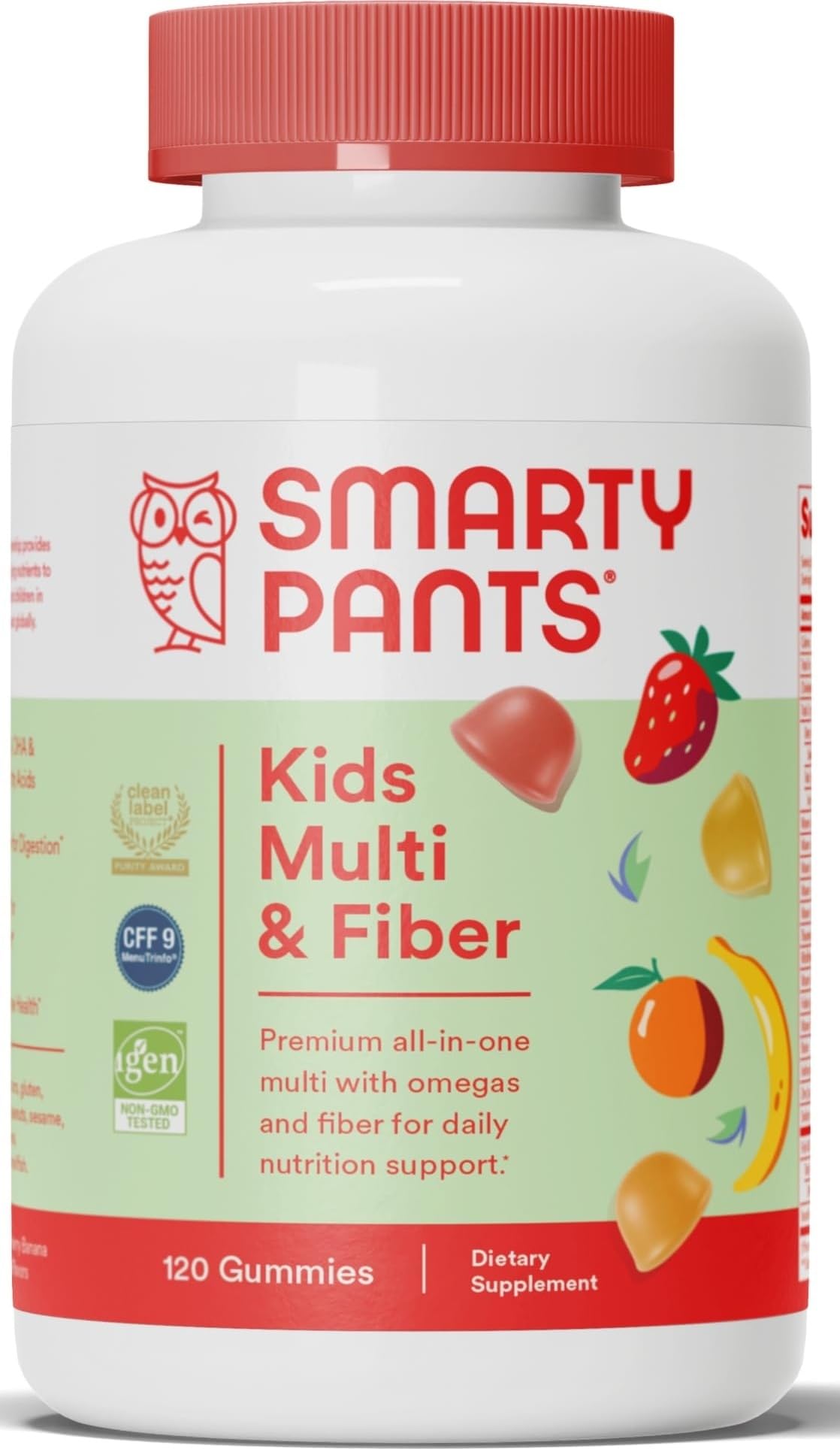 SmartyPants front packaging showing 120-count jar and label benefits