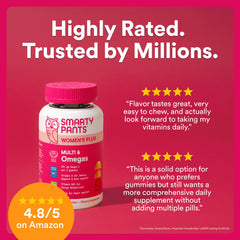 SmartyPants three gummies on scale showing exact daily serving size for convenience