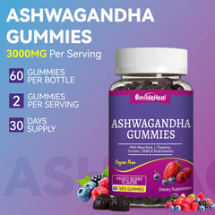 Gummies displayed with bottle on white background