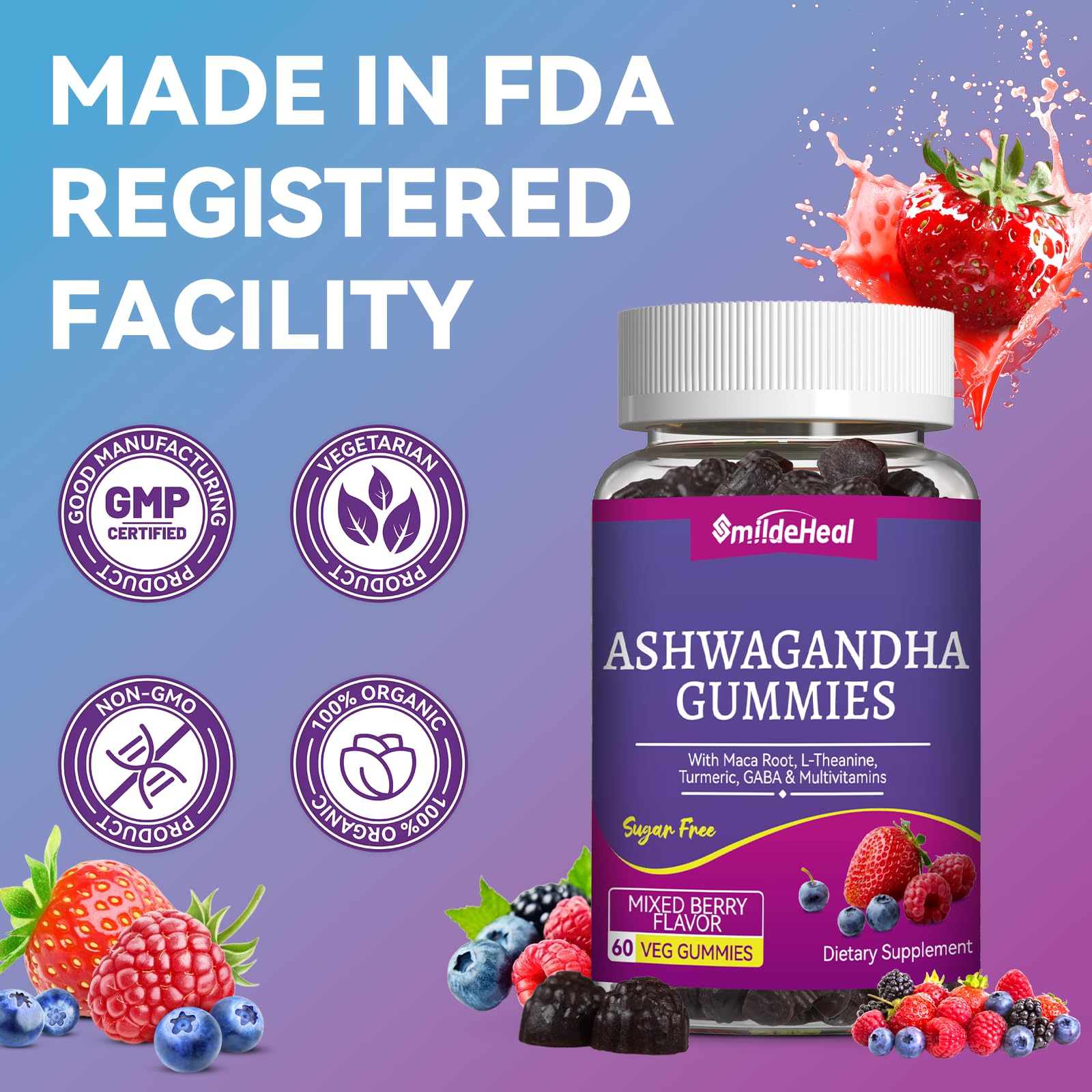 Gummies and bottle on a clean white surface